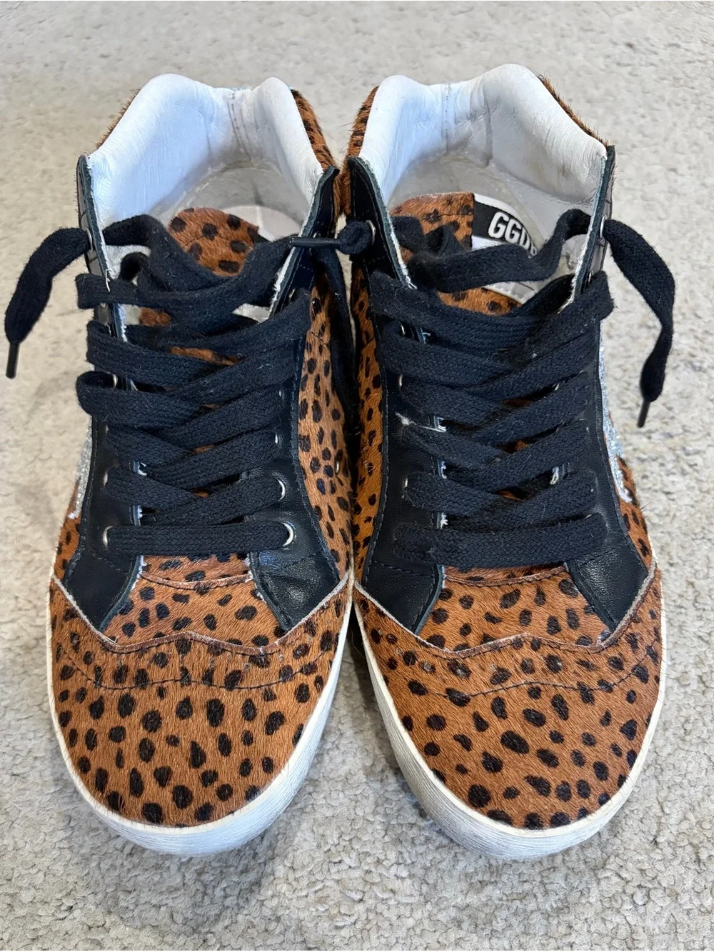 Golden Goose GGDB Mid Star Animal Print Calf Hair Sneakers, Women’s Size 7